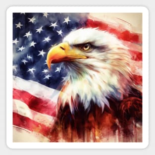 Bald Eagle portrait with United States of America flag background watercolor Magnet